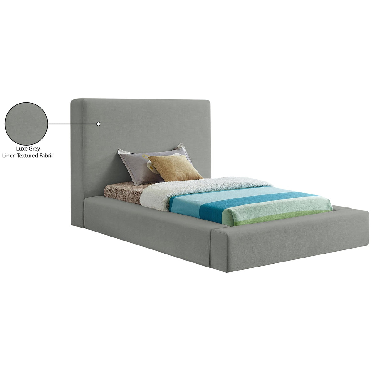 Devin Grey Linen Textured Fabric Upholstered Bed