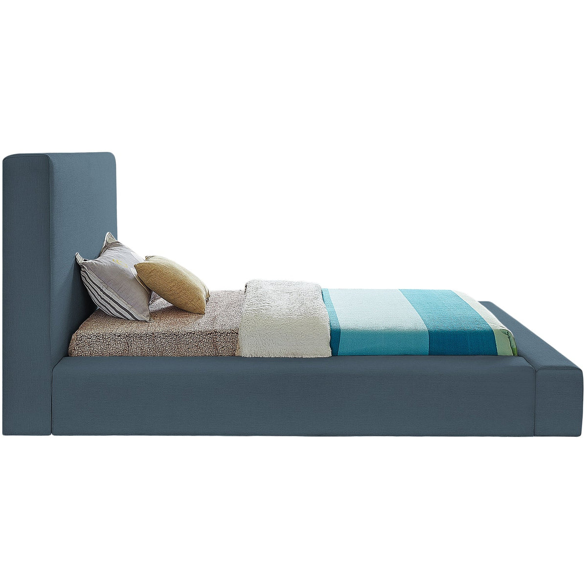 Devin Navy Linen Textured Fabric Upholstered Bed