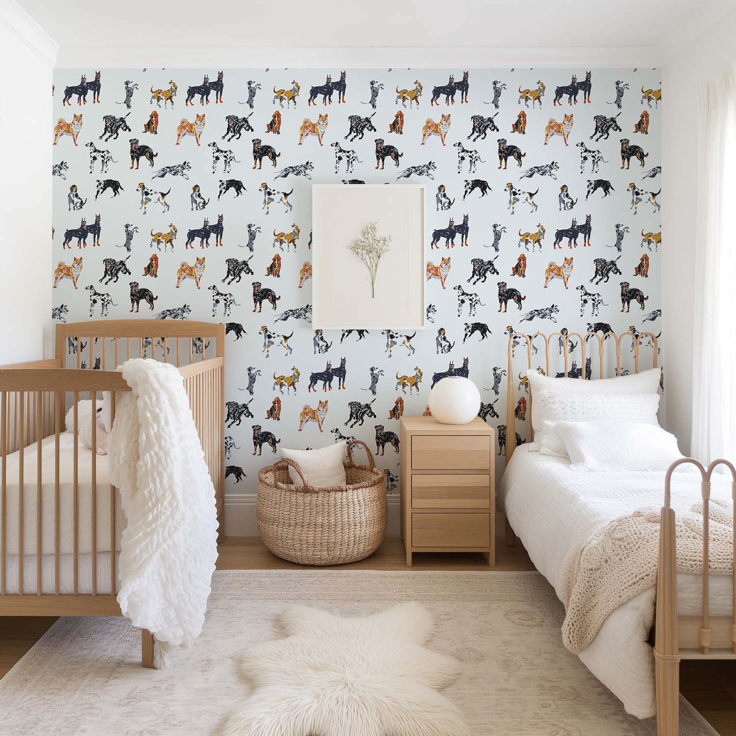 Dog Days statement wallpaper in Pale Blue, pattern repeat