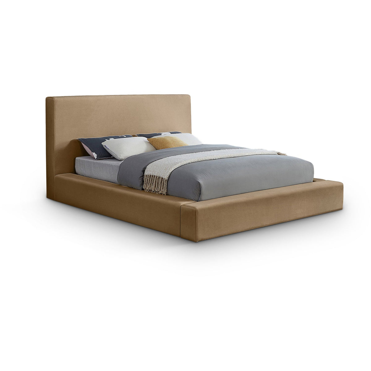Dorian Beige Velvet Upholstered Bed