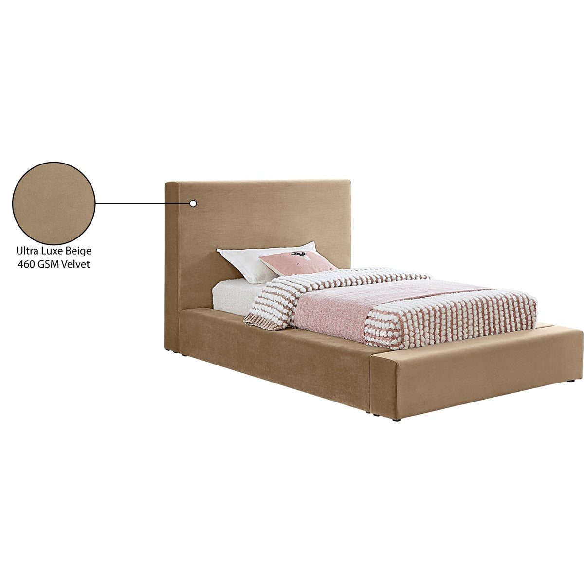 Dorian Beige Velvet Upholstered Bed