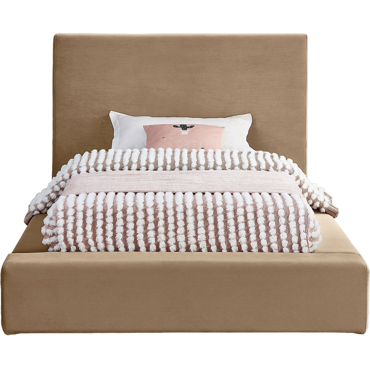 Dorian Beige Velvet Upholstered Bed