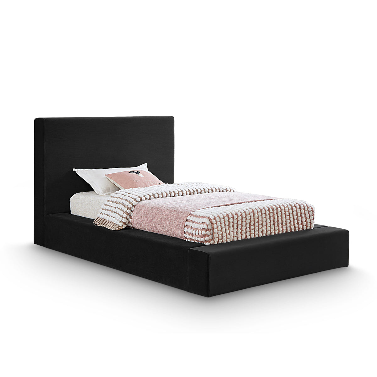 Dorian Black Velvet Upholstered Bed in black velvet, primary product view