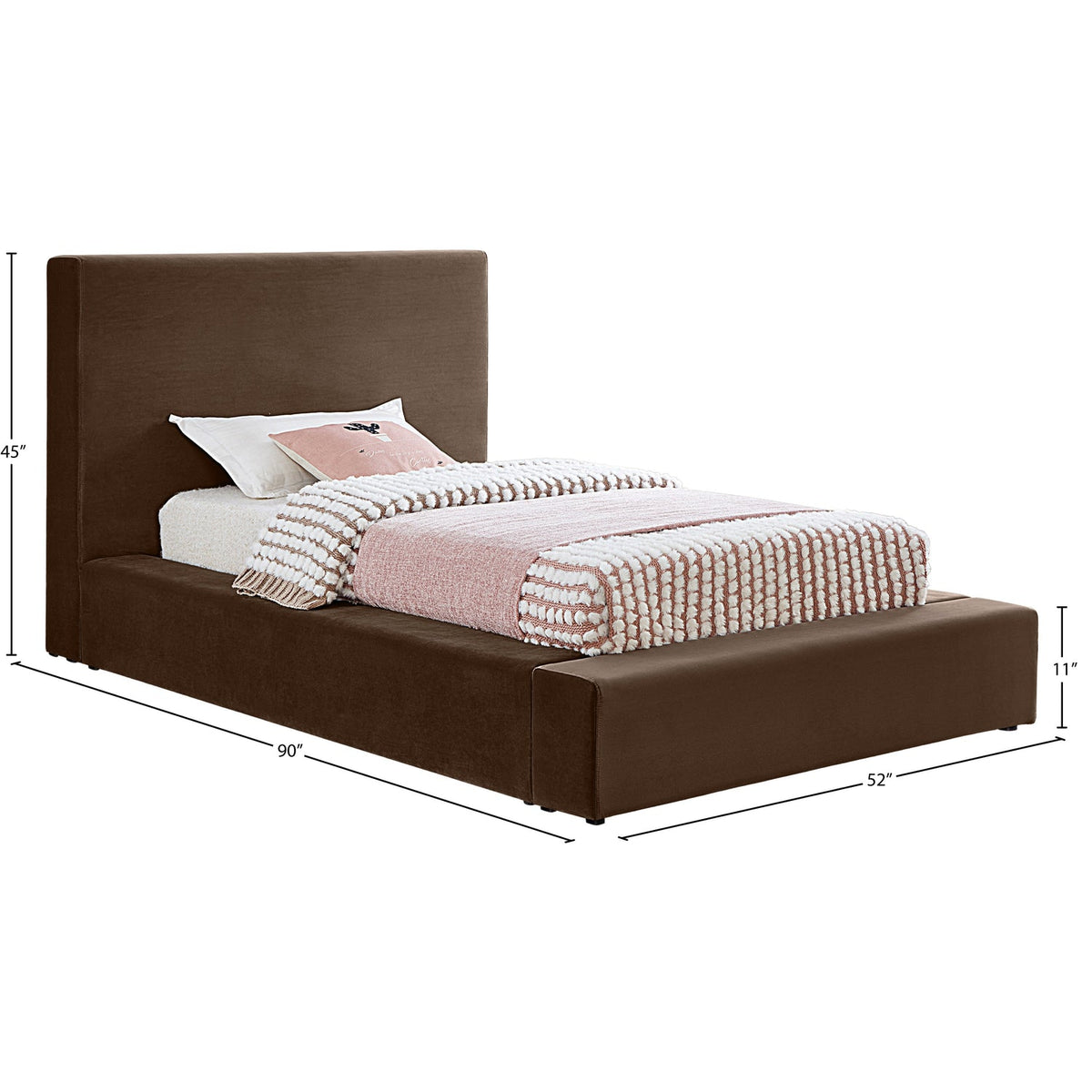 Dorian Brown Velvet Upholstered Bed