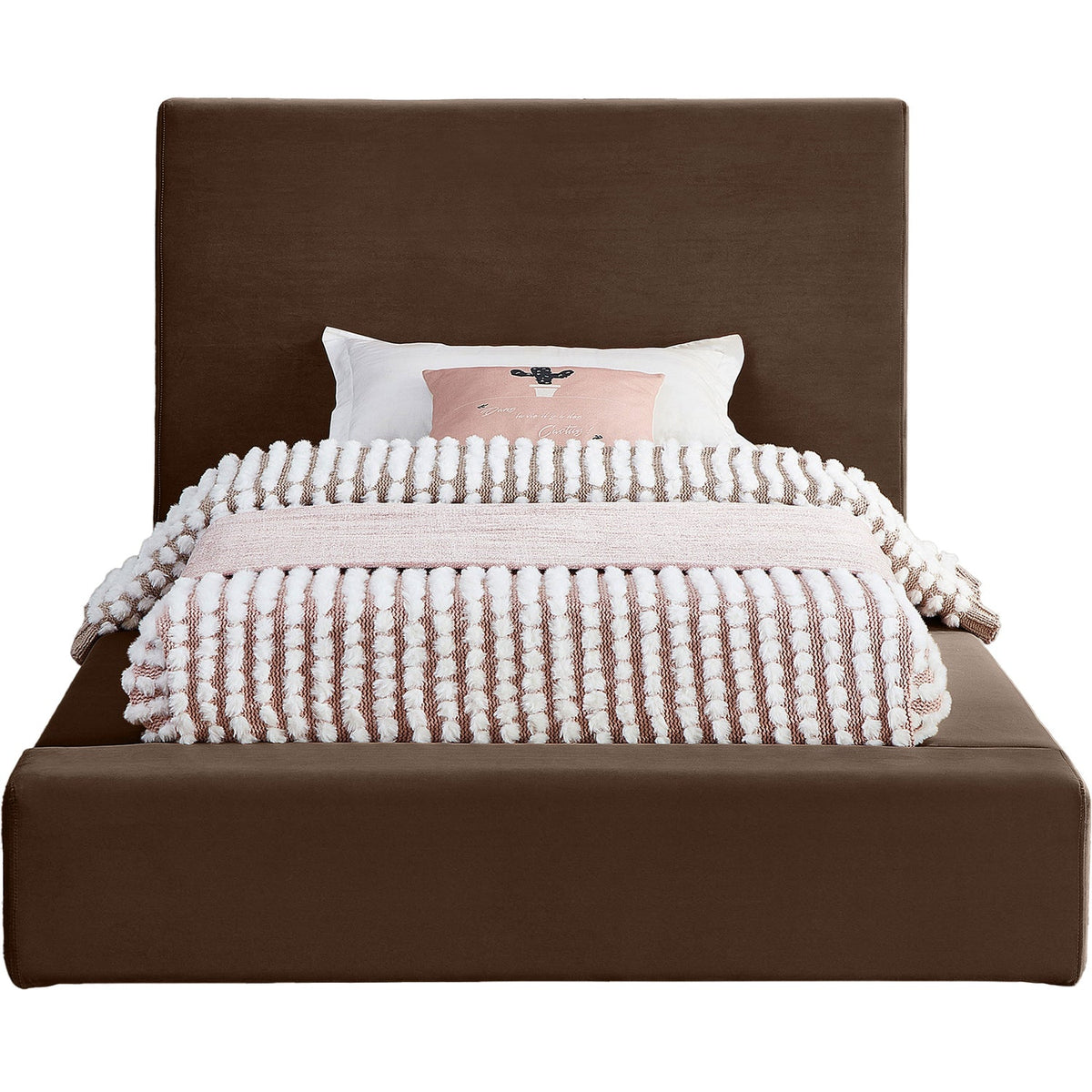 Dorian Brown Velvet Upholstered Bed
