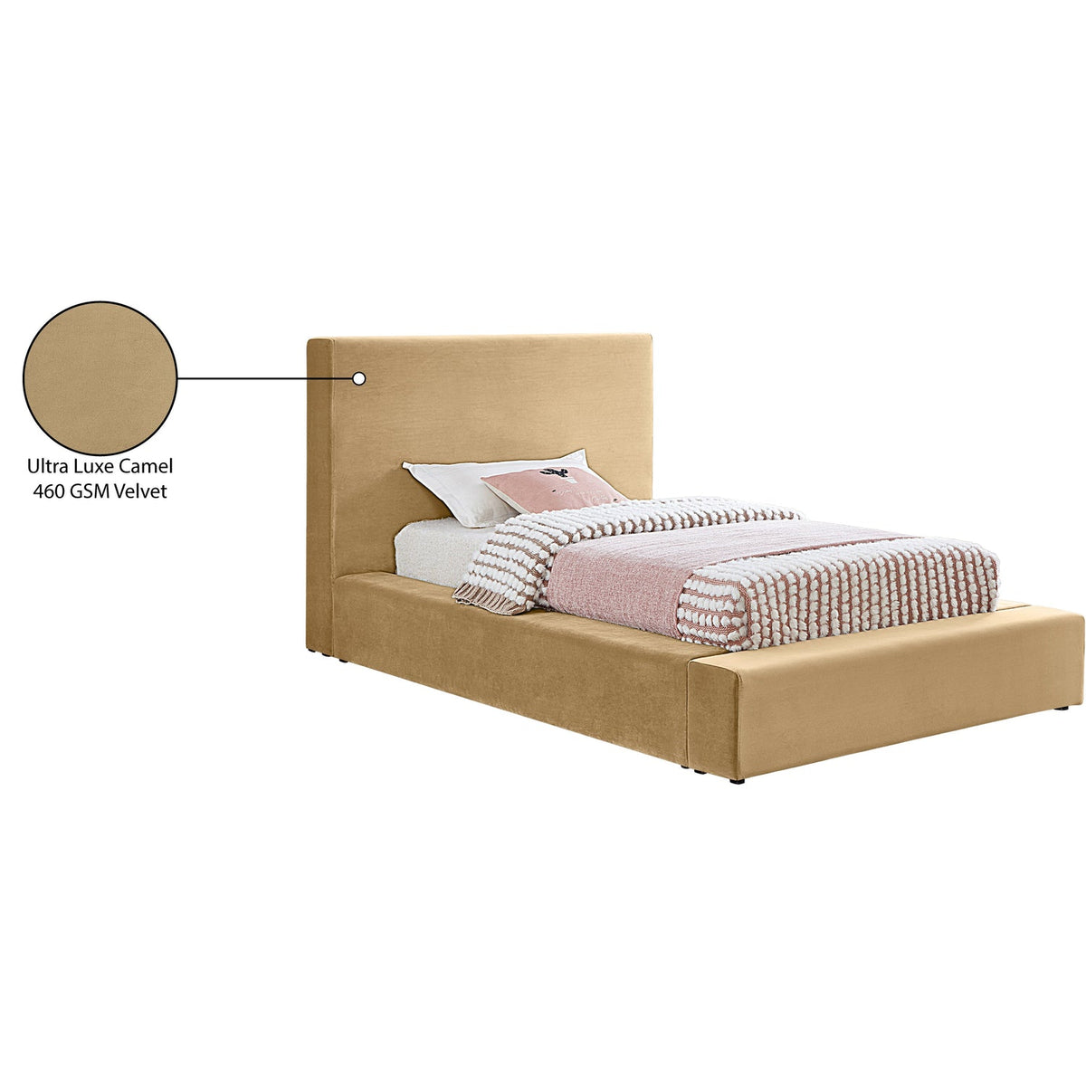 Dorian Camel Velvet Upholstered Bed