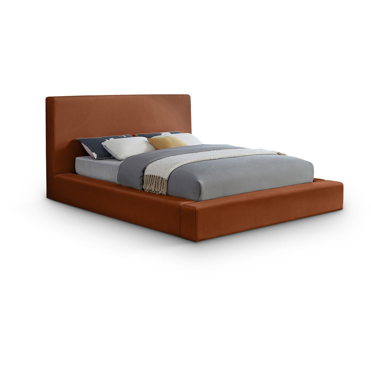 Dorian Cognac Velvet Upholstered Bed
