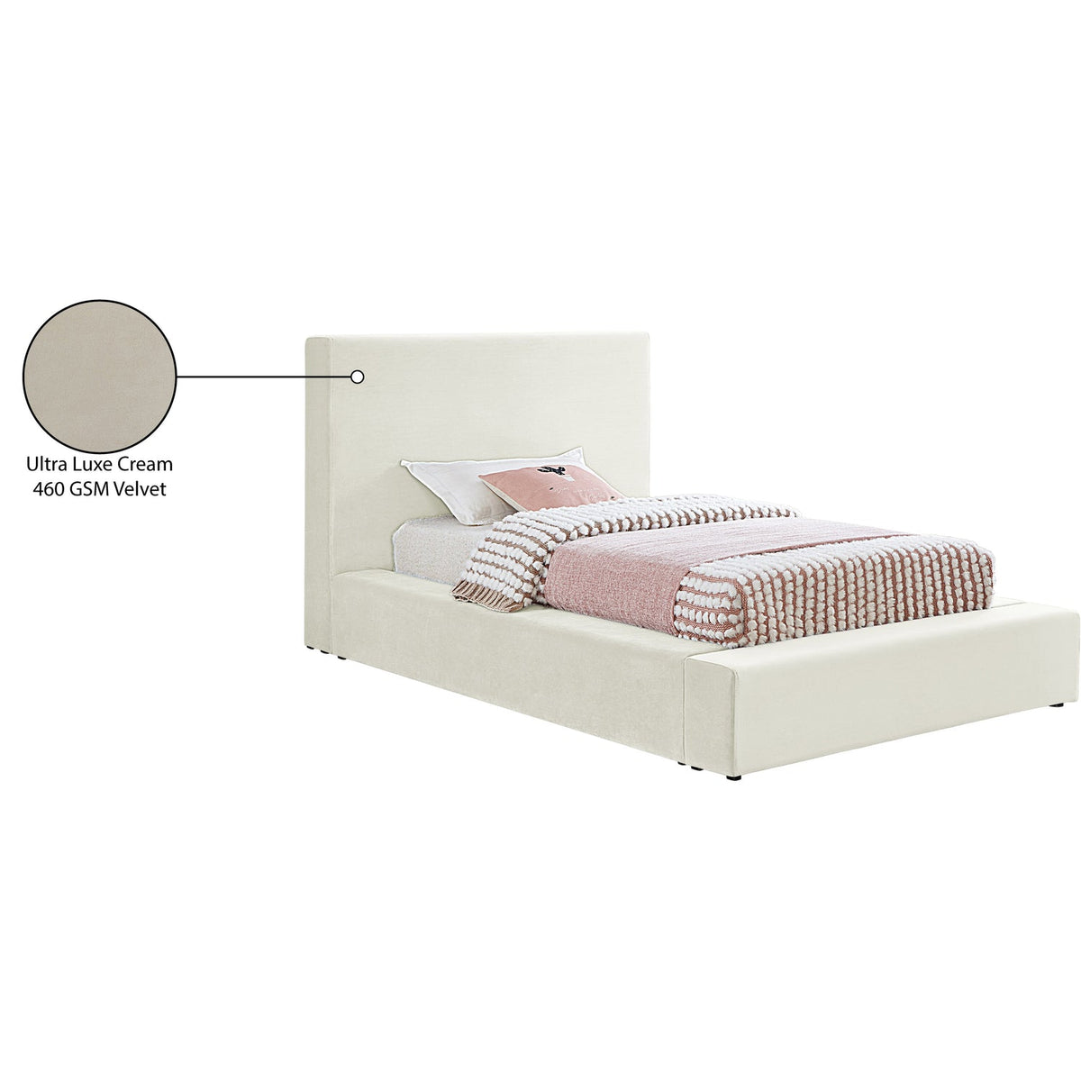 Dorian Cream Velvet Upholstered Bed