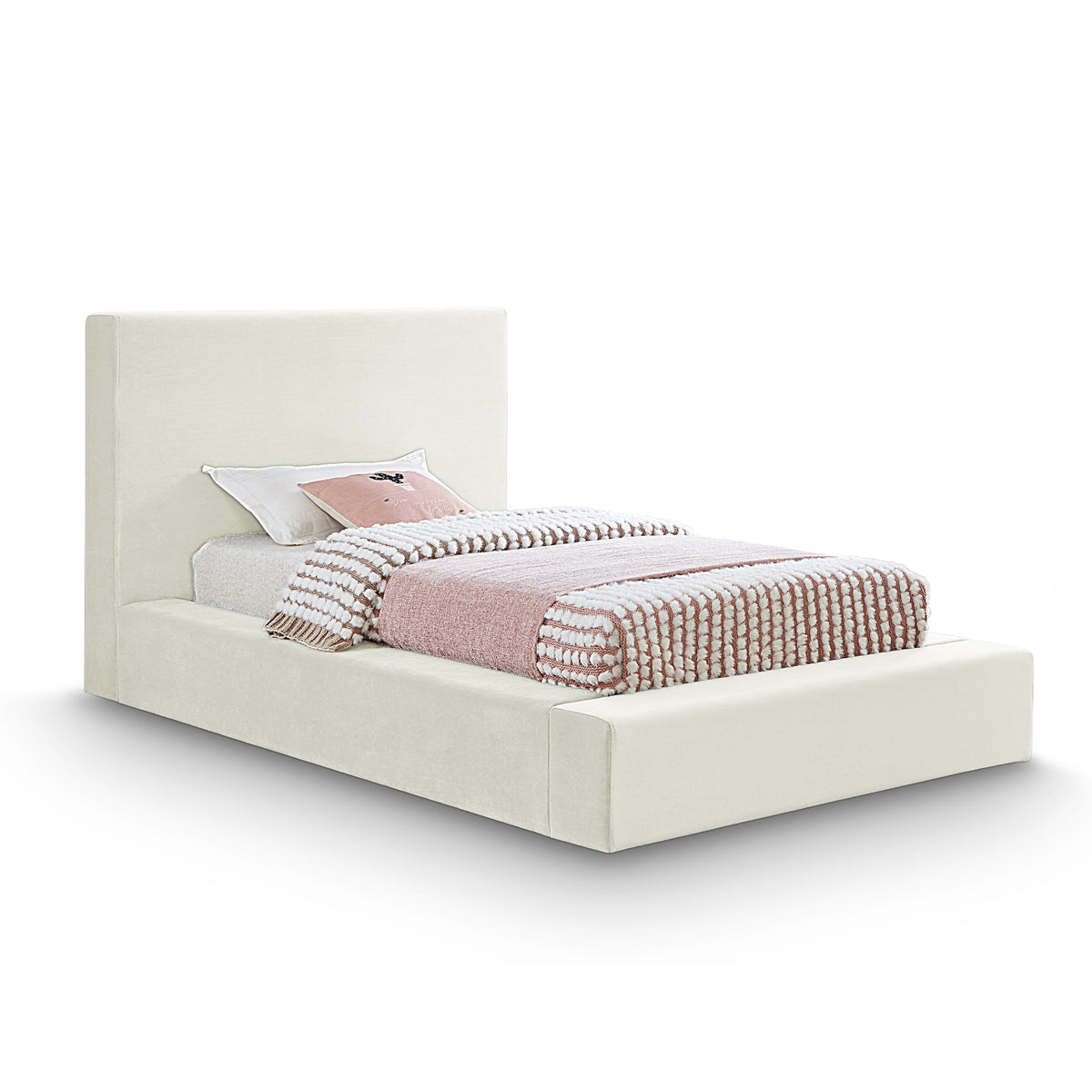 Dorian Cream Velvet Upholstered Bed in cream velvet, primary product view