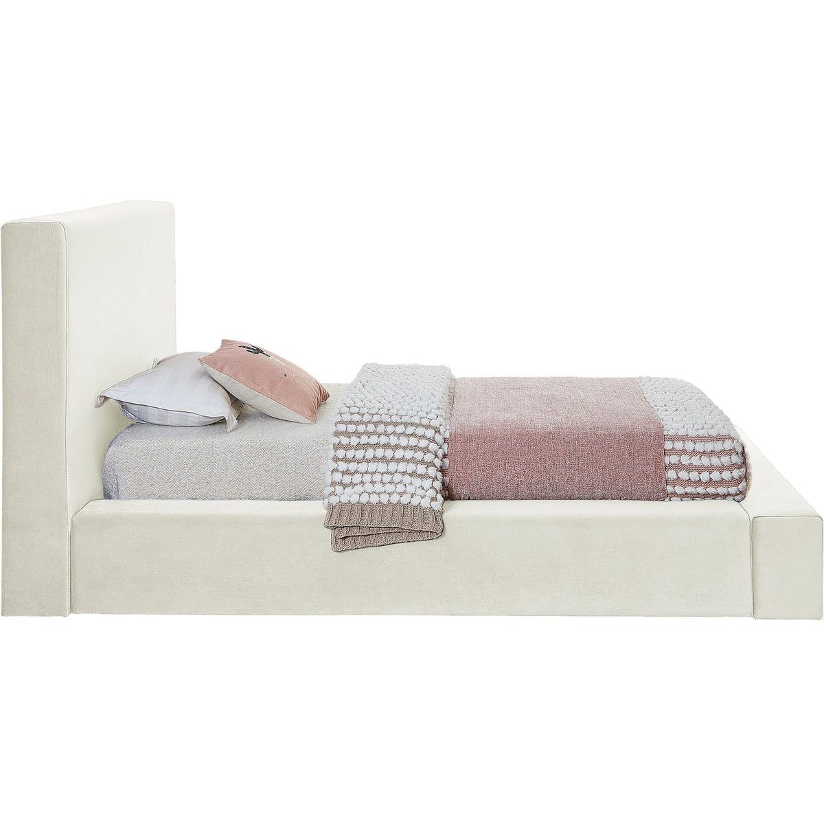 Dorian Cream Velvet Upholstered Bed