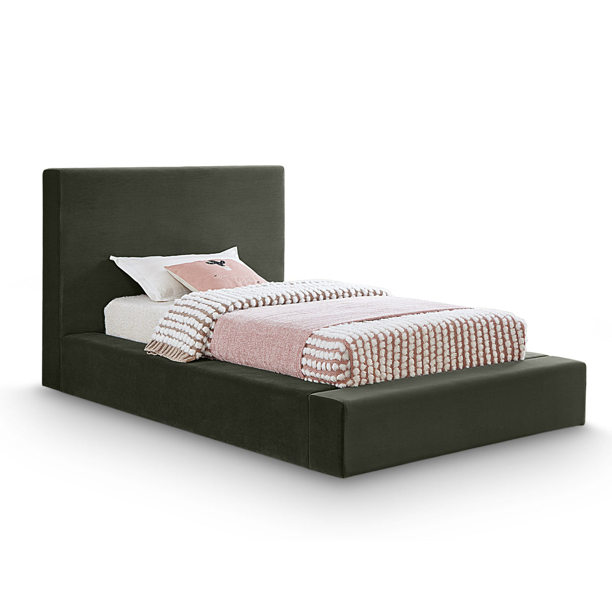 Dorian Green Velvet Upholstered Bed in plush green velvet, primary product view