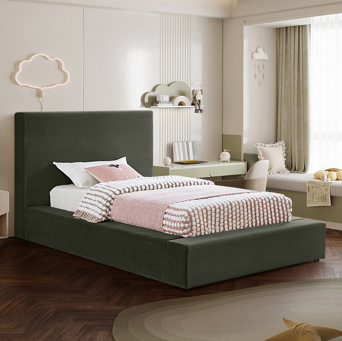 Dorian Green Velvet Upholstered Bed