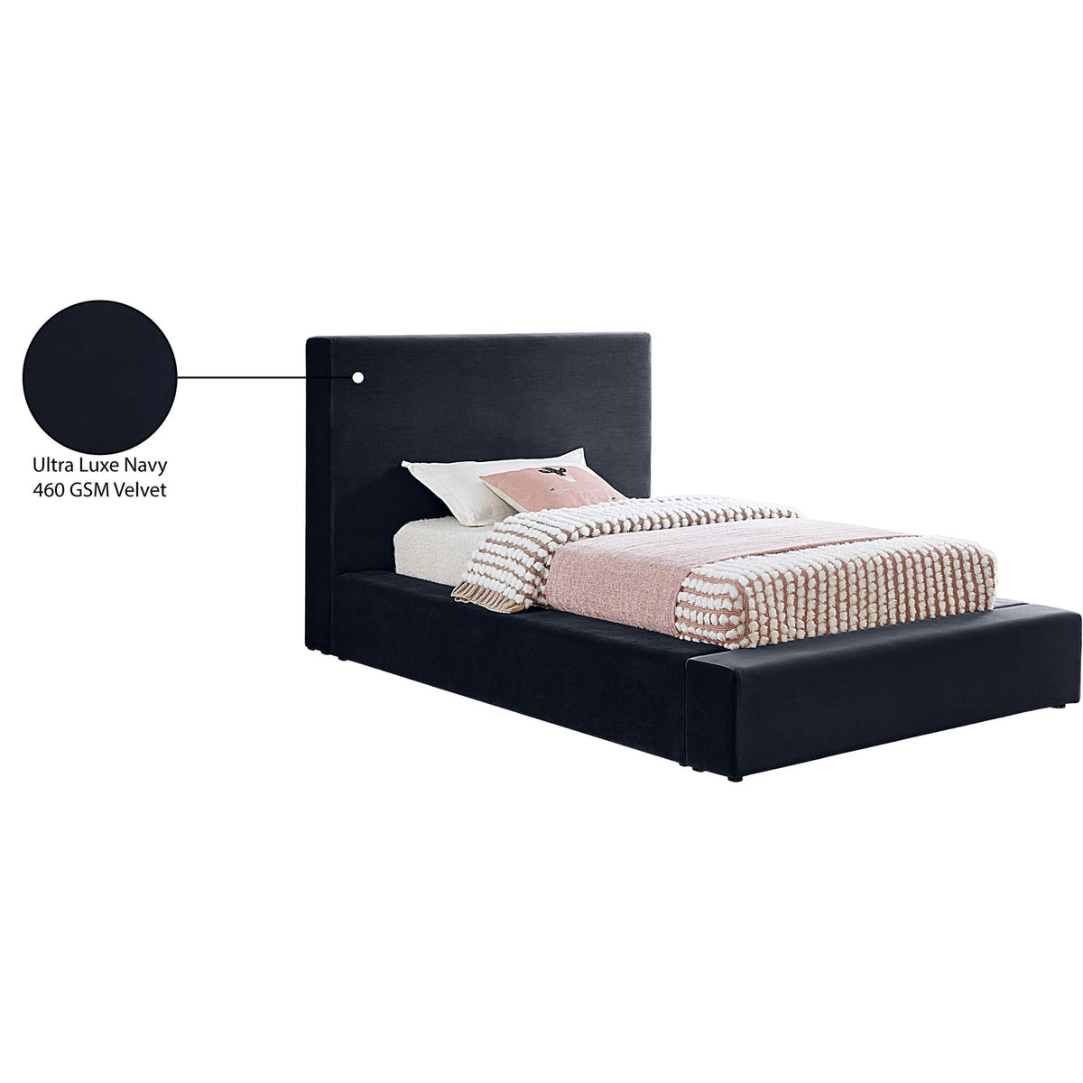 Dorian Navy Velvet Upholstered Bed