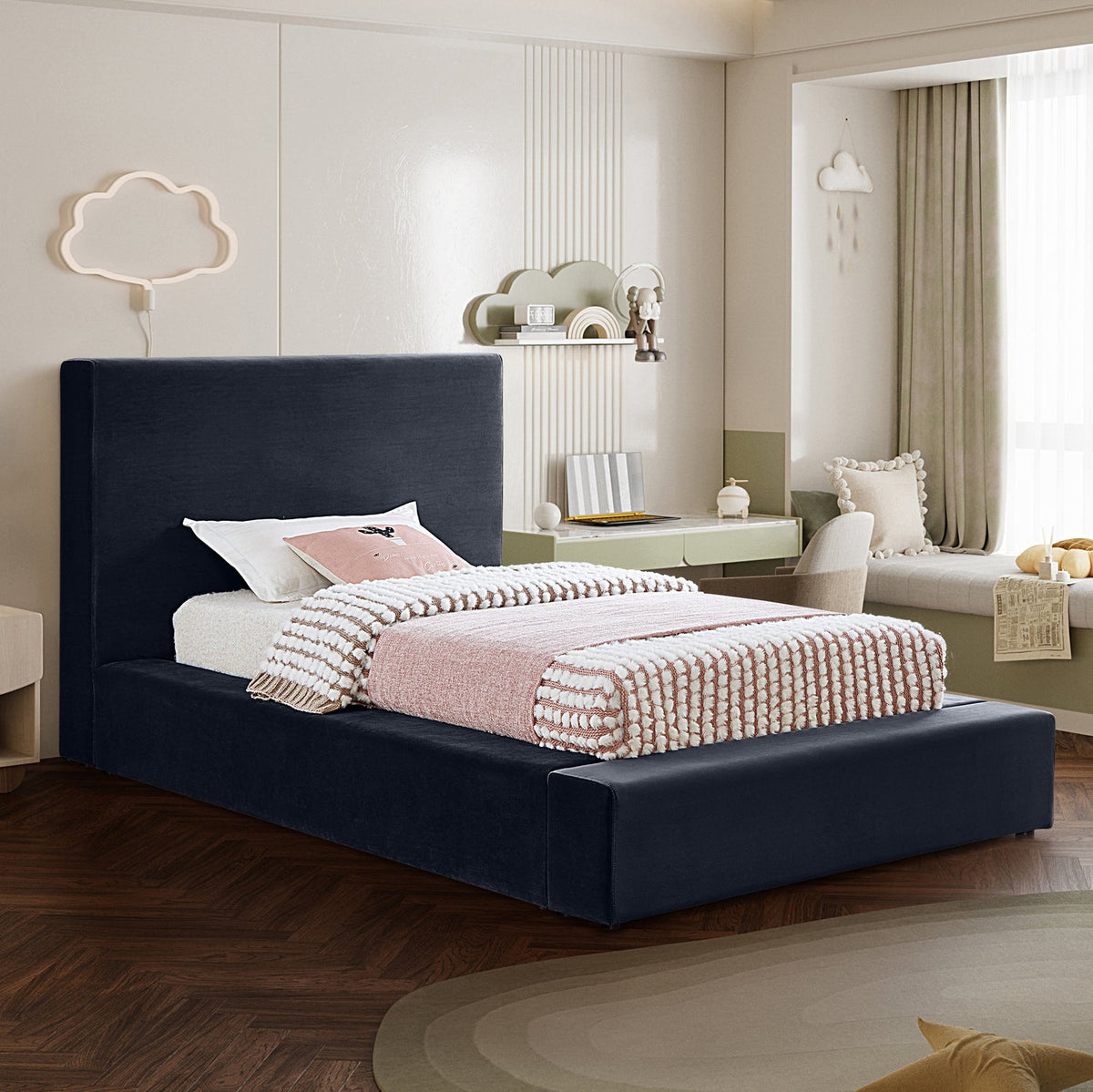 Dorian Navy Velvet Upholstered Bed