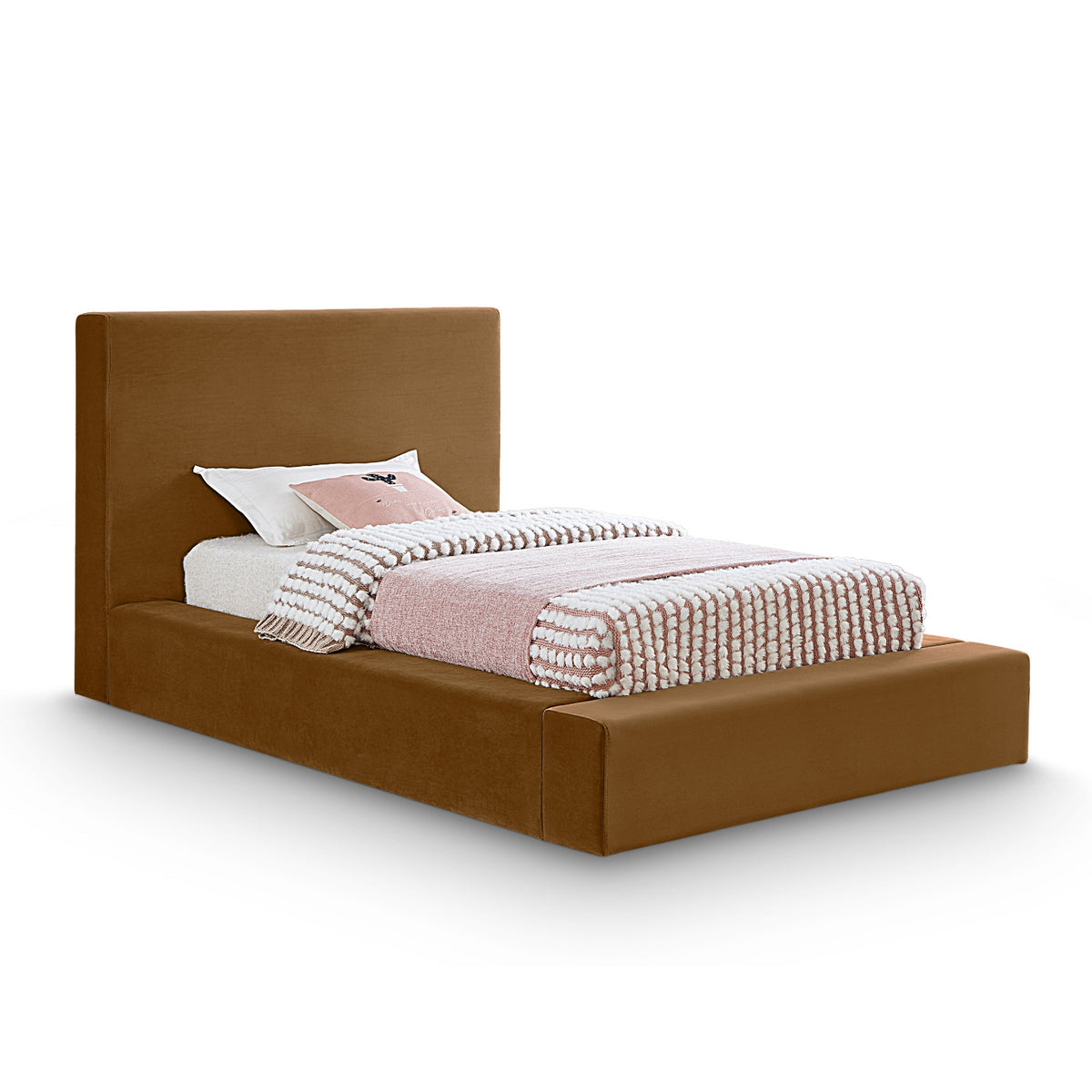 Dorian Saddle Velvet Upholstered Bed in plush saddle velvet, primary product view