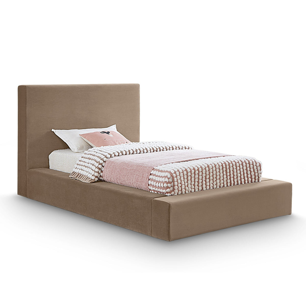 Dorian Taupe Velvet Upholstered Bed in plush taupe velvet, primary product view