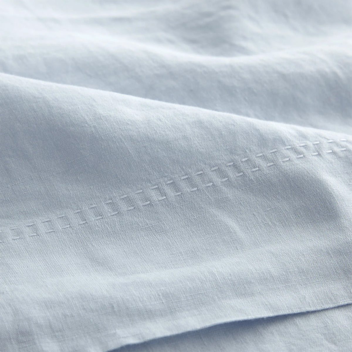 Peacock Alley European washed linen sheet set corner and edge detail