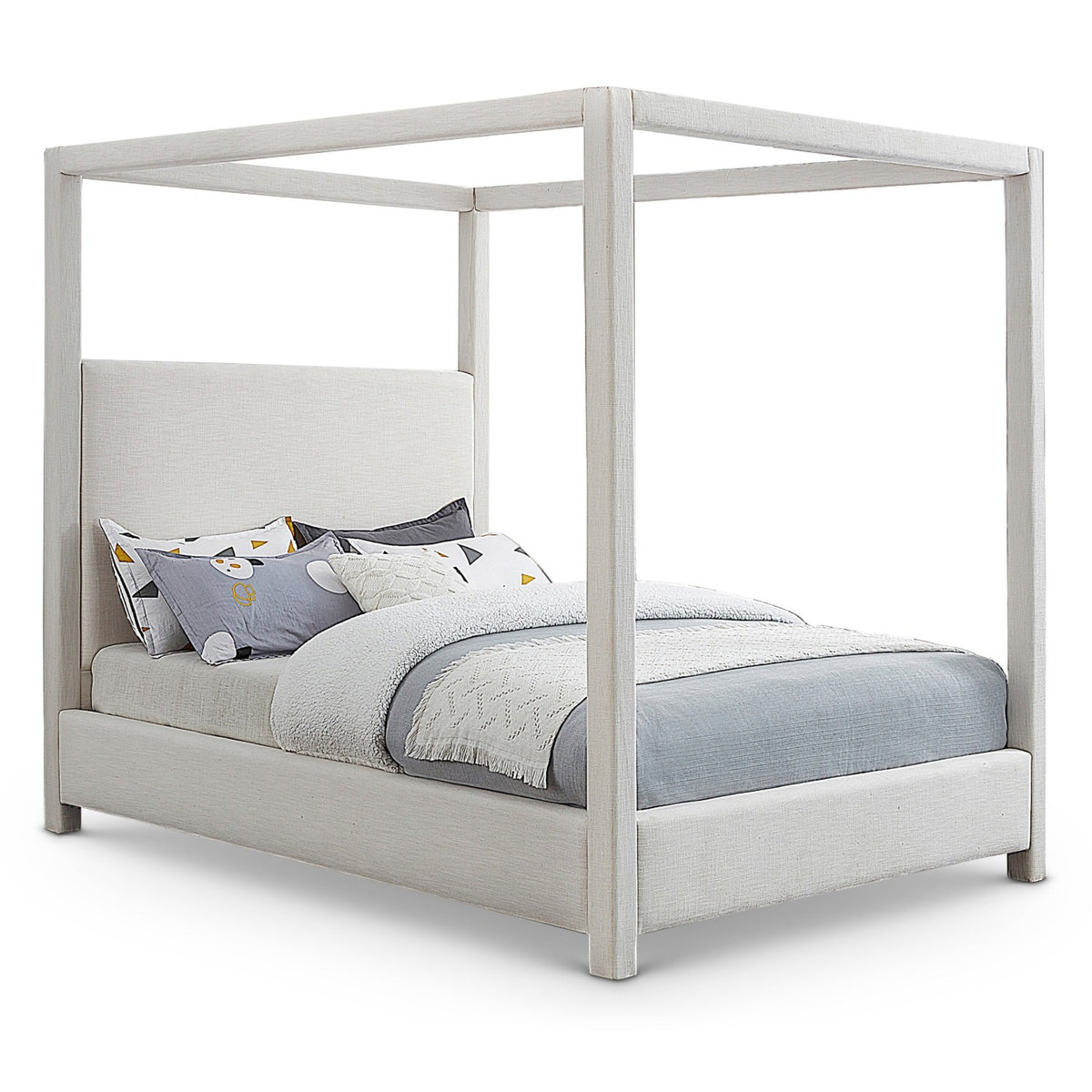 Emerson Cream Linen Textured Fabric Upholstered Bed