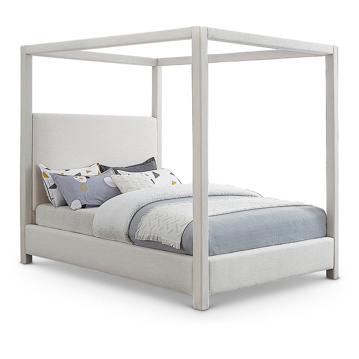 Emerson Cream Linen Textured Fabric Upholstered Bed