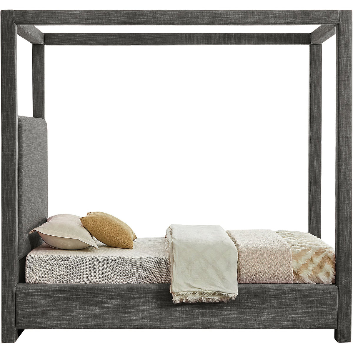Emerson Grey Linen Textured Fabric Upholstered Bed