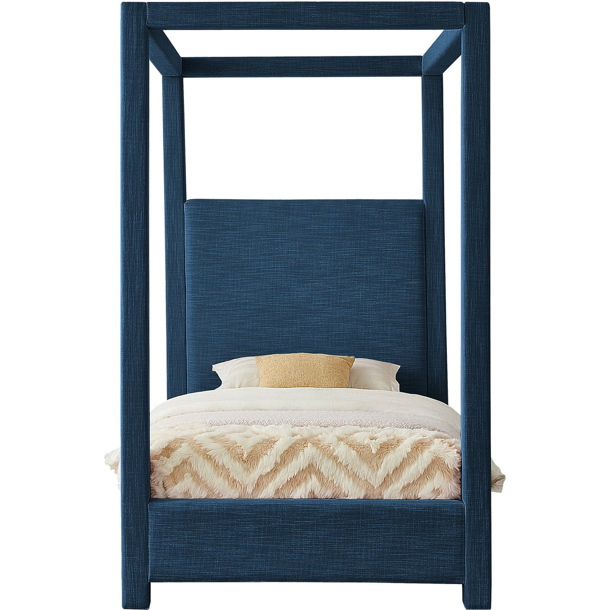 Emerson Navy Linen Textured Fabric Upholstered Bed