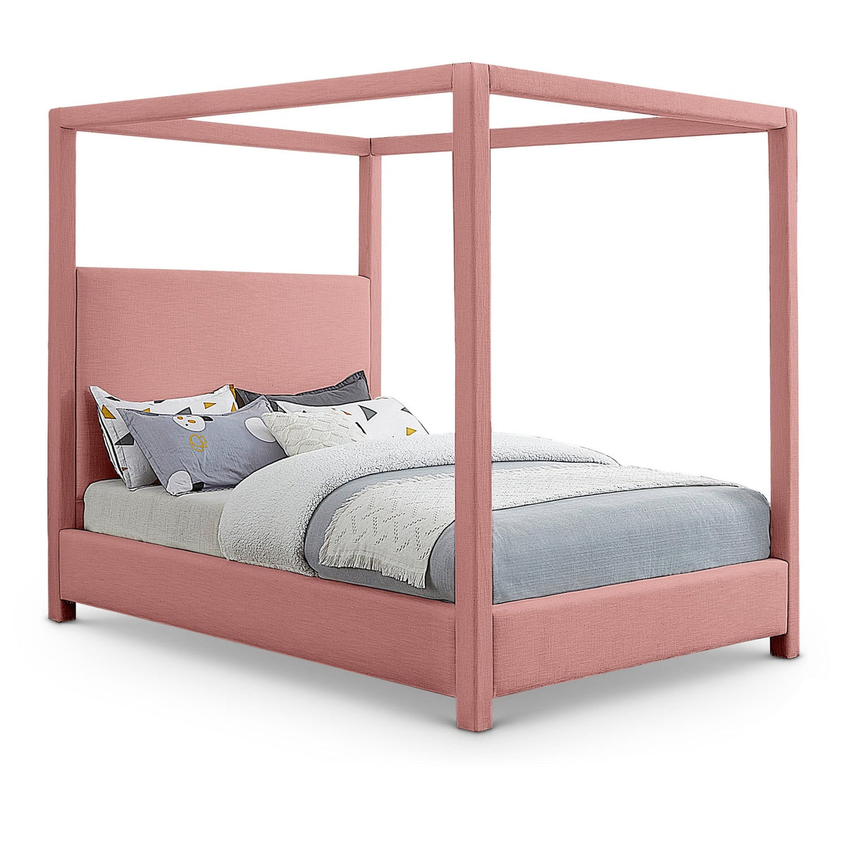 Emerson Pink Linen Textured Fabric Upholstered Bed