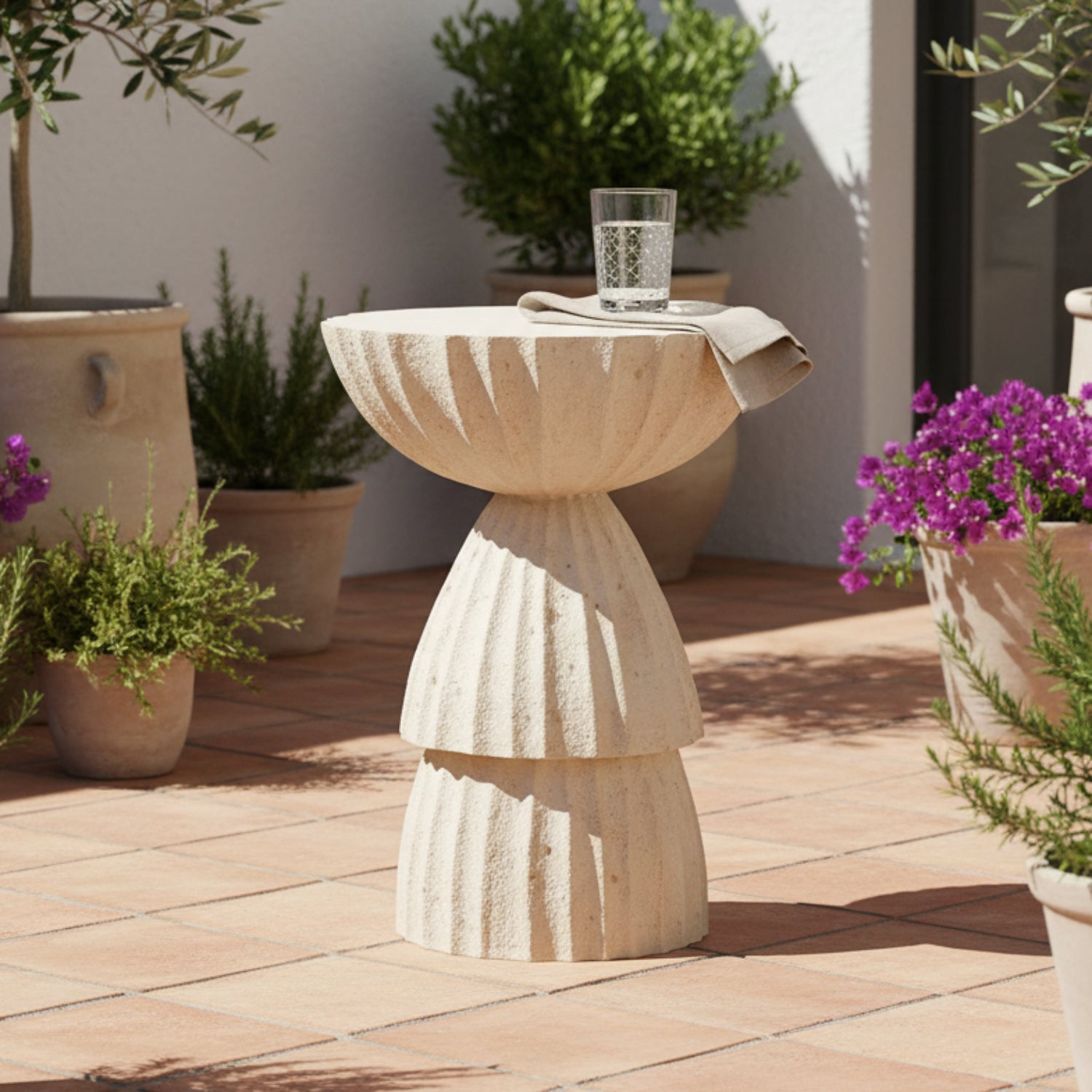 Arteriors Nereo Chiseled Concrete Outdoor Accent Table