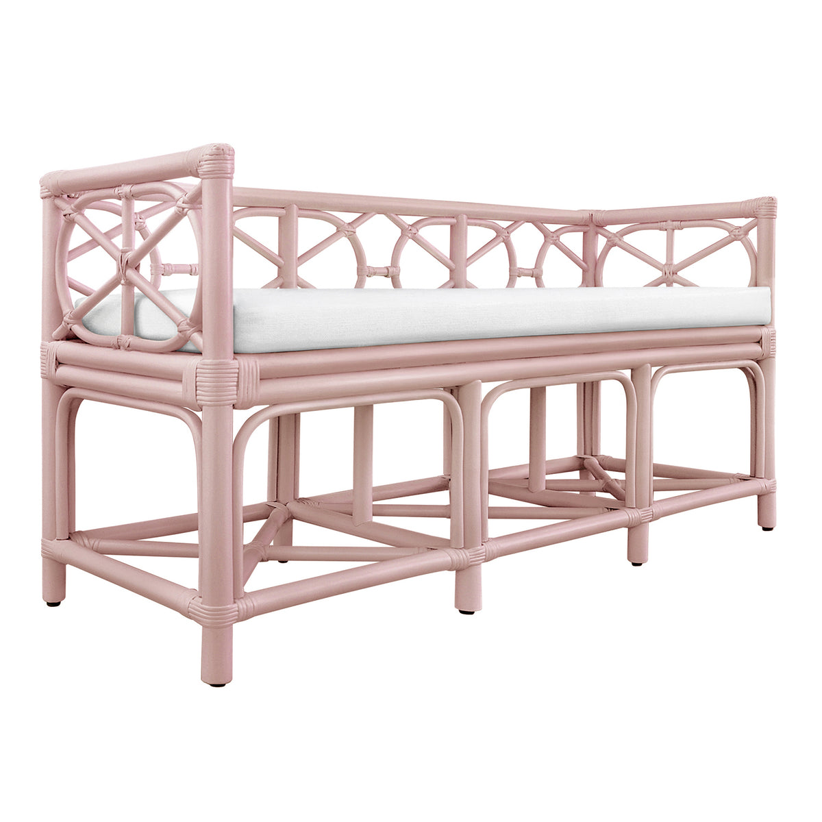 Worlds Away Ferguson Pink Rattan Bench