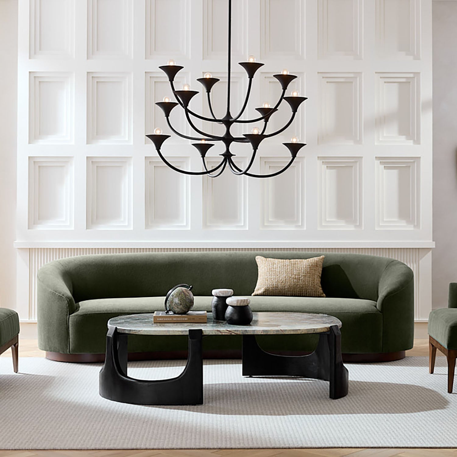 Arteriors Turner Pine Chenille Dark Walnut Sofa