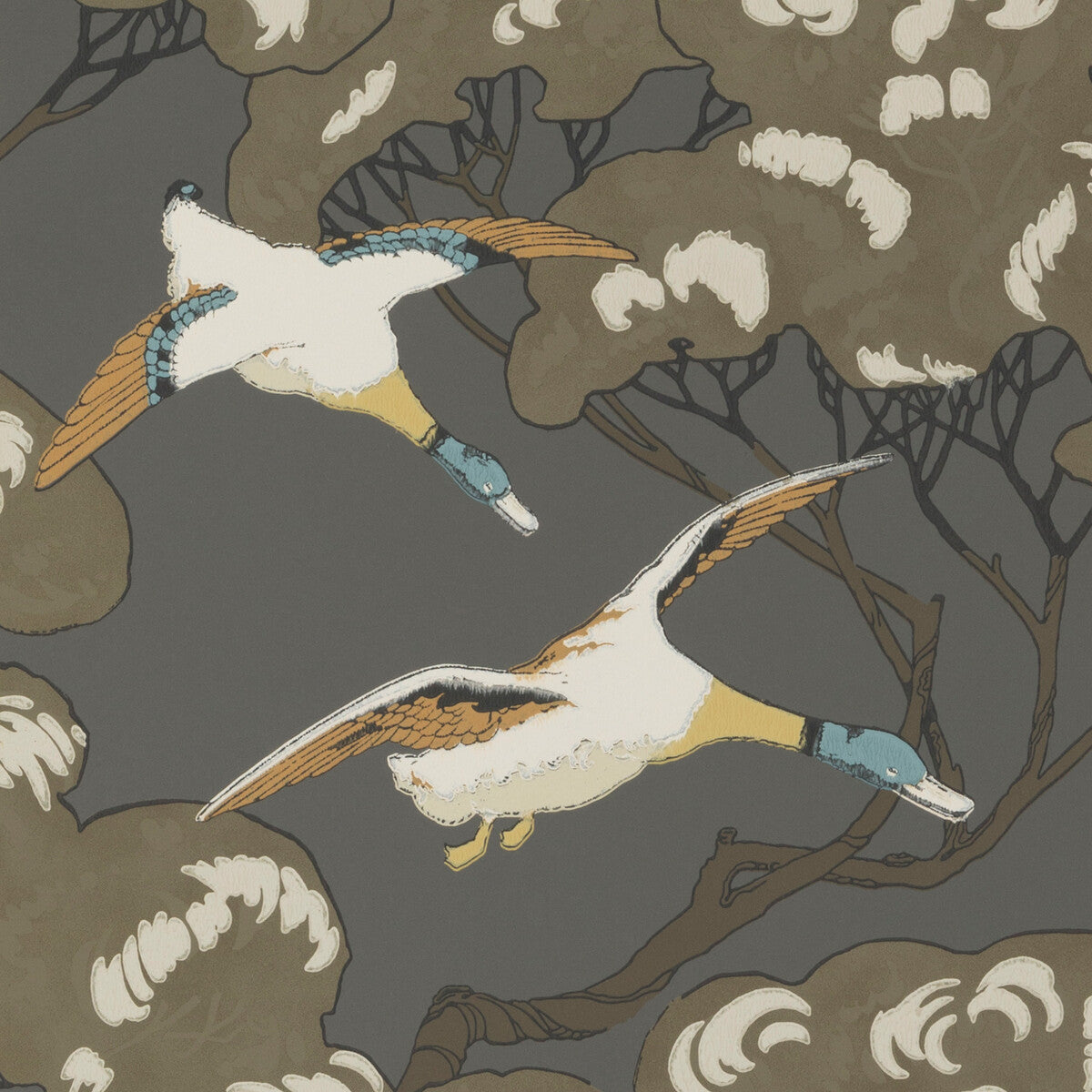 Mulberry Flying Ducks Charcoal Wallpaper
