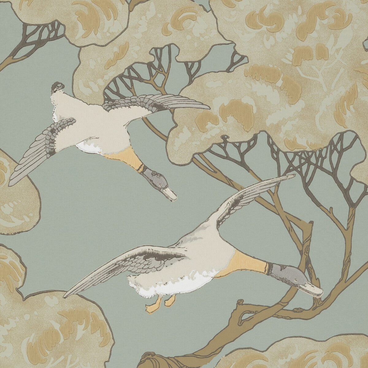 Mulberry Flying Ducks Slate Blue Wallpaper