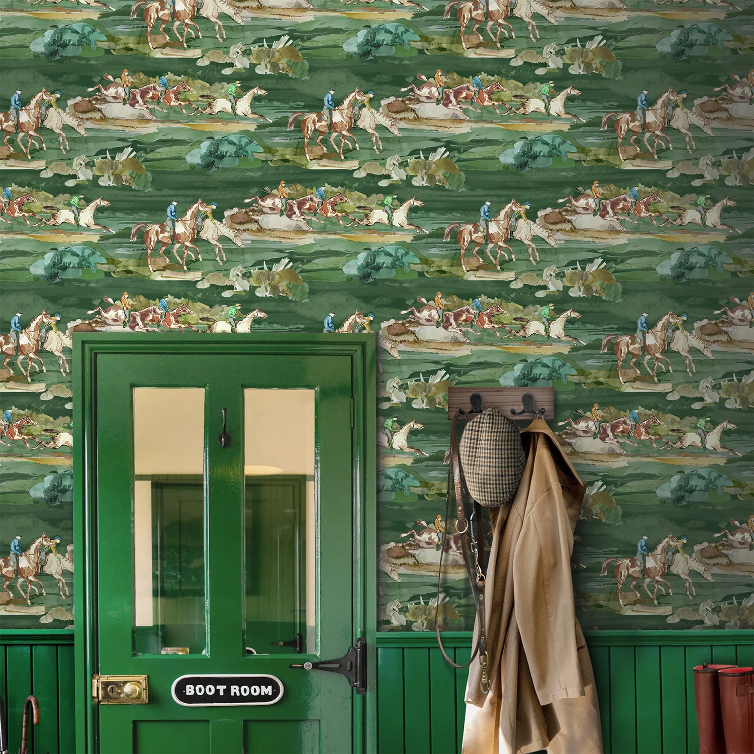 Mulberry Morning Gallop Teal Wallpaper