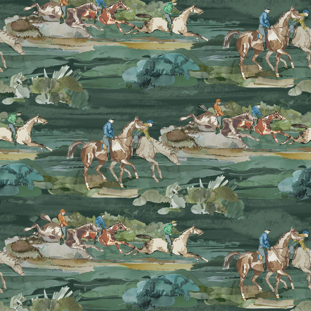 Mulberry Morning Gallop Teal Wallpaper