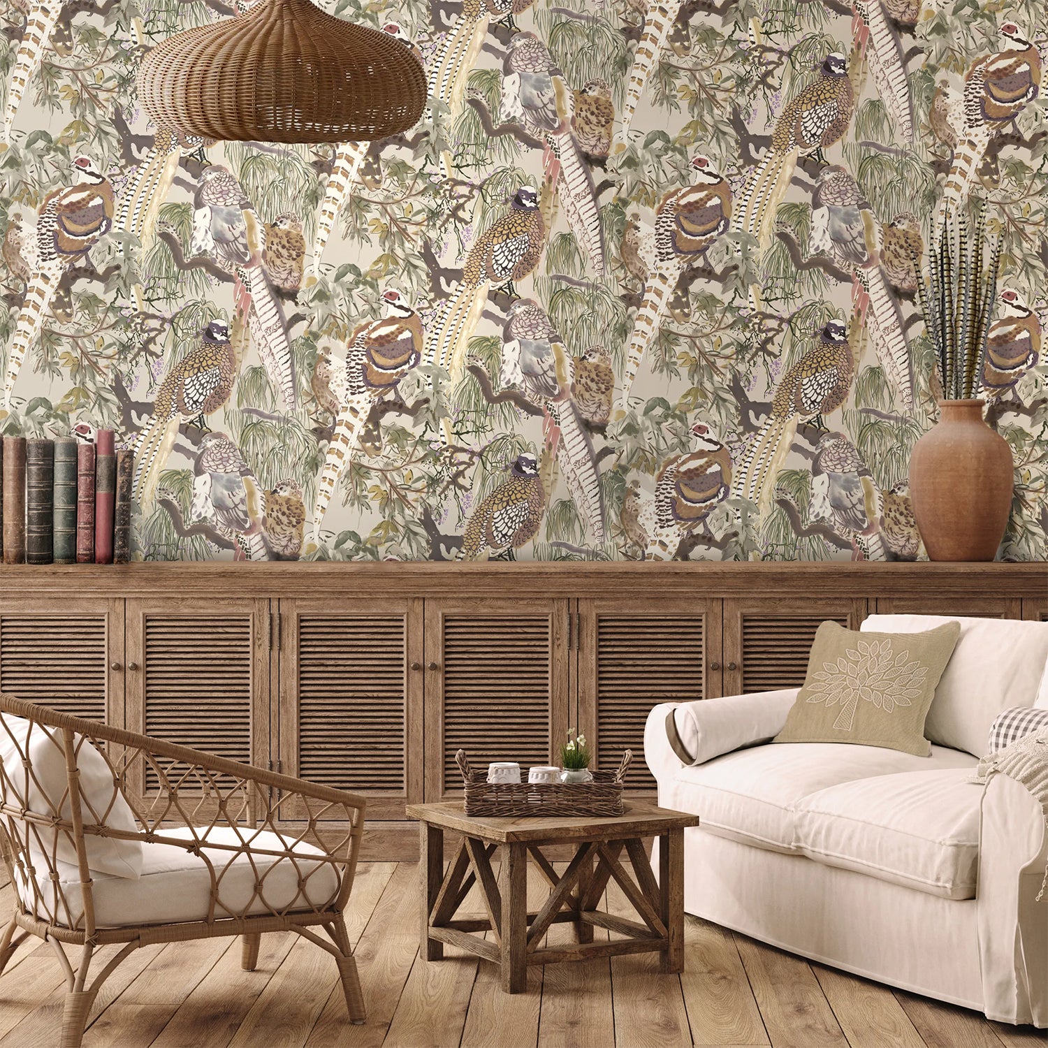 Mulberry Game Birds Antique Wallpaper