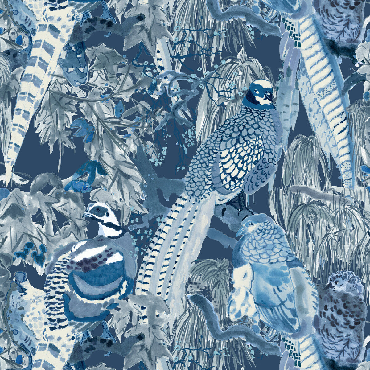 Mulberry Game Birds Indigo Wallpaper
