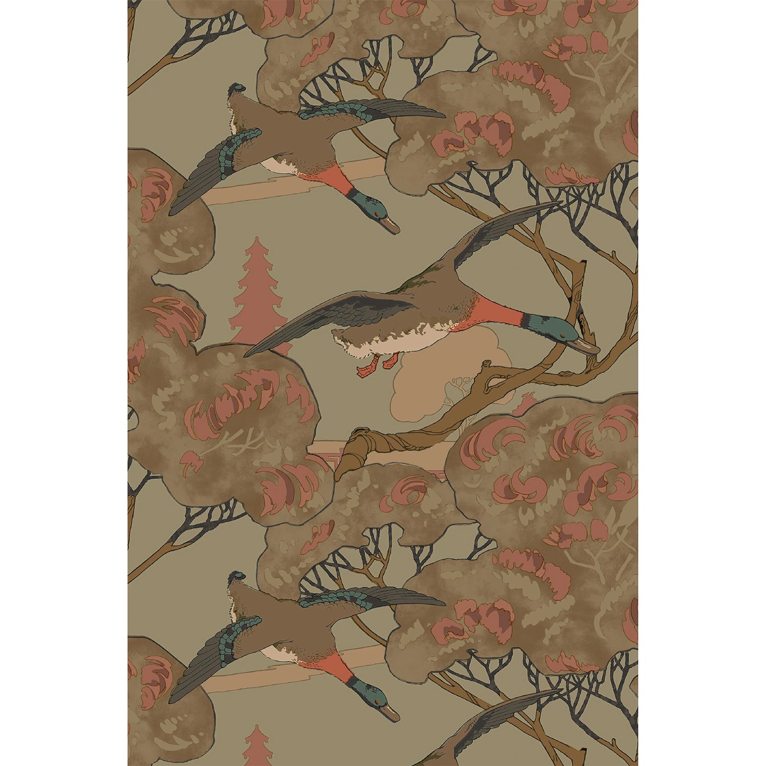 Mulberry Grand Flying Ducks Sage Wallpaper