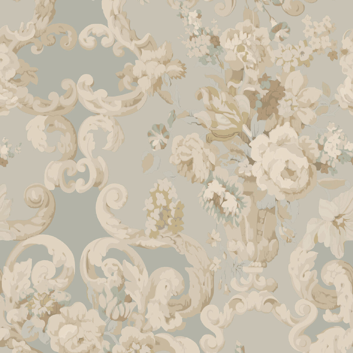 Mulberry Floral Rococo Aqua Wallpaper