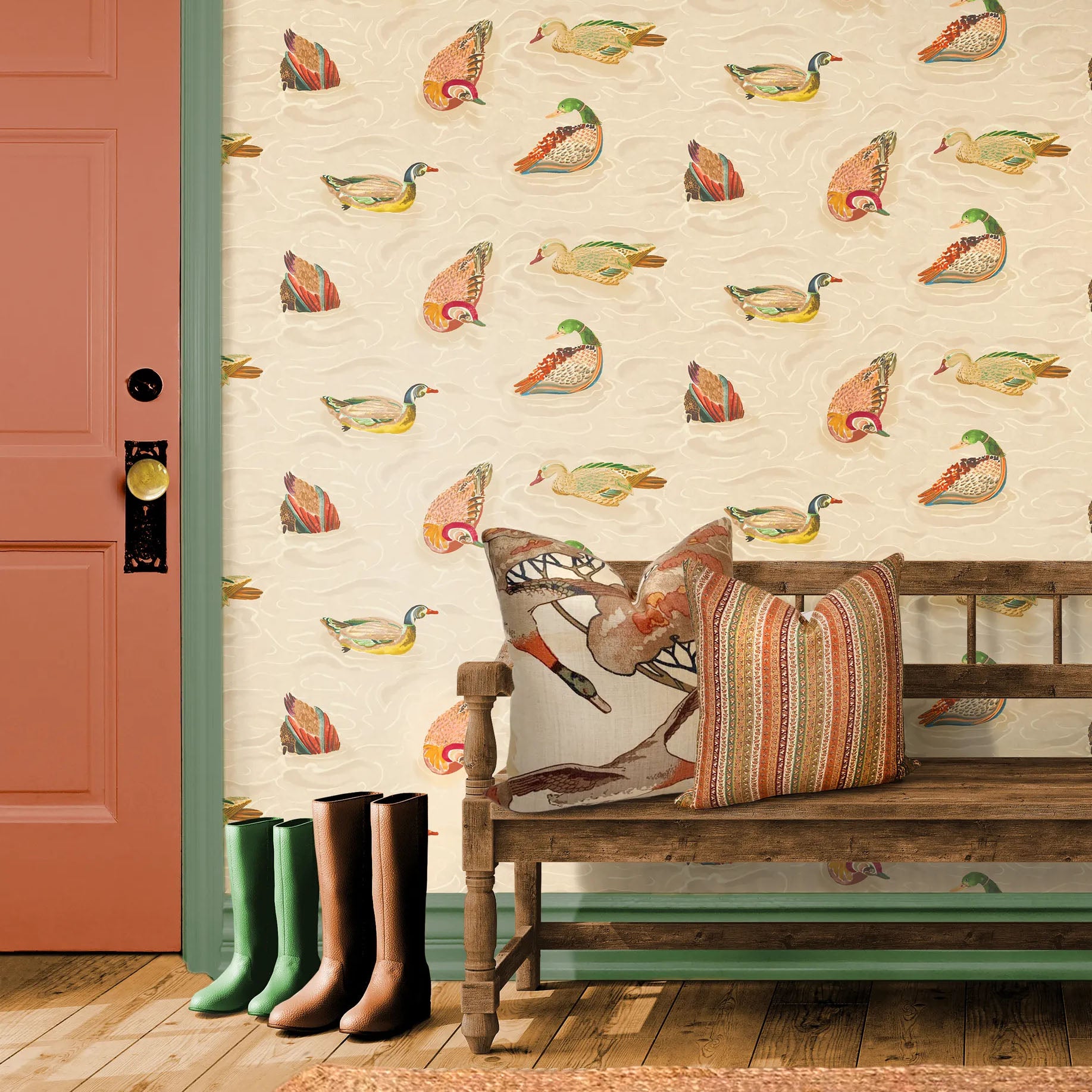 Mulberry Duck Pond Jewel Wallpaper