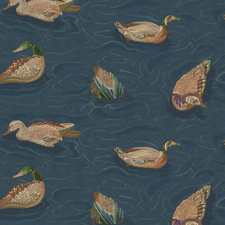 Mulberry Duck Pond Indigo Wallpaper