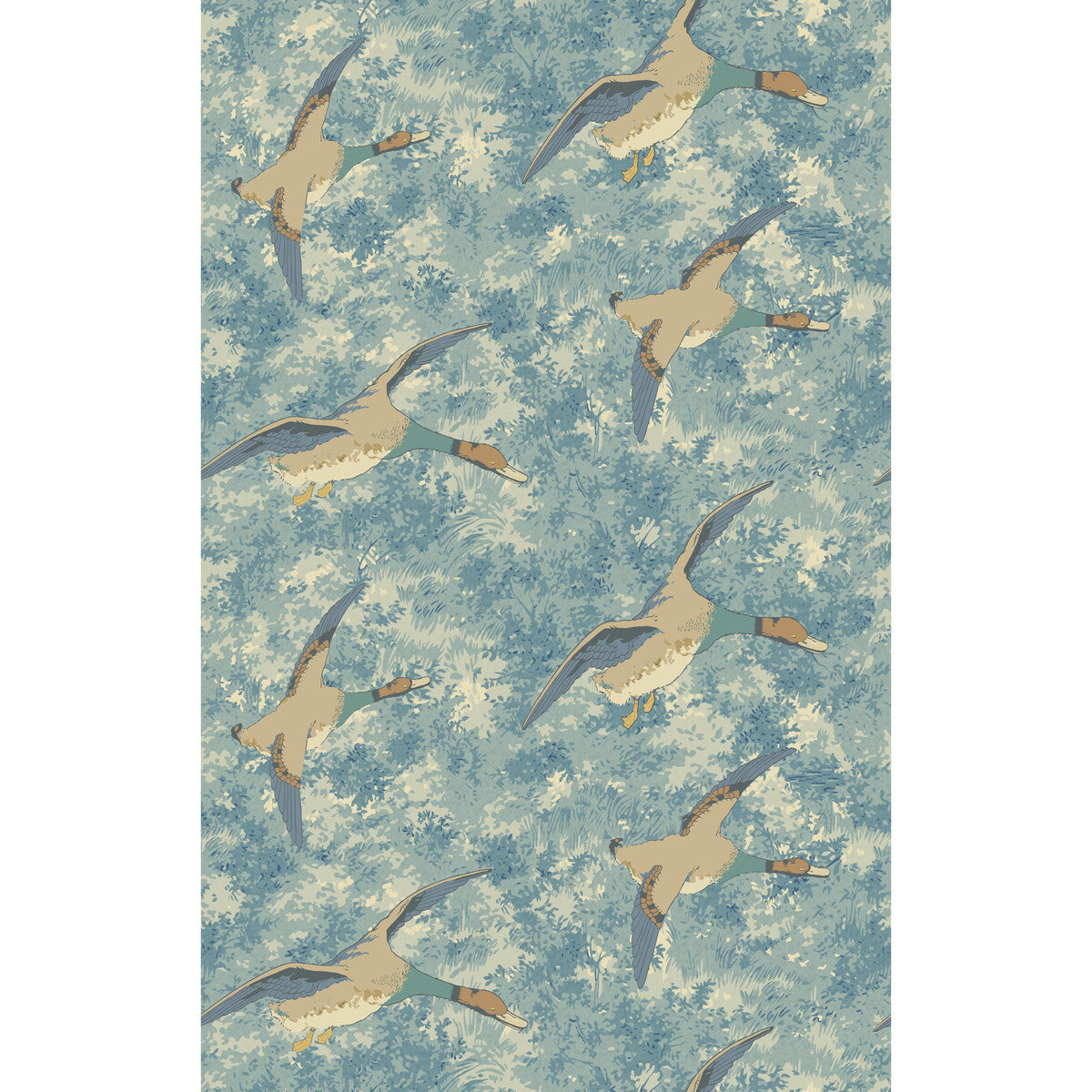 Mulberry Forest Ducks Blue Wallpaper