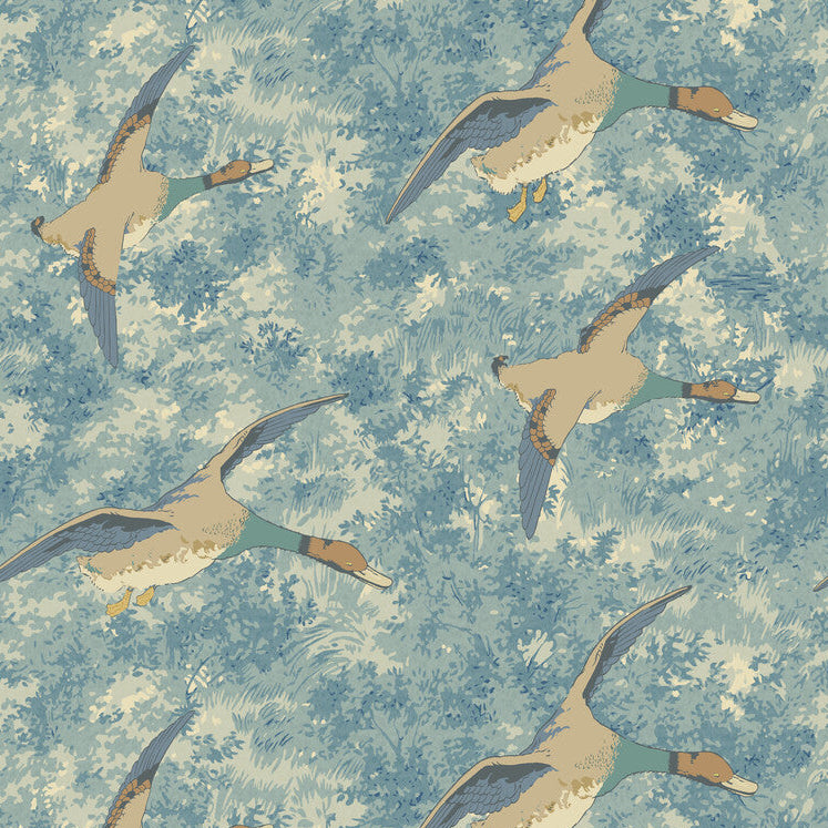 Mulberry Forest Ducks Blue Wallpaper