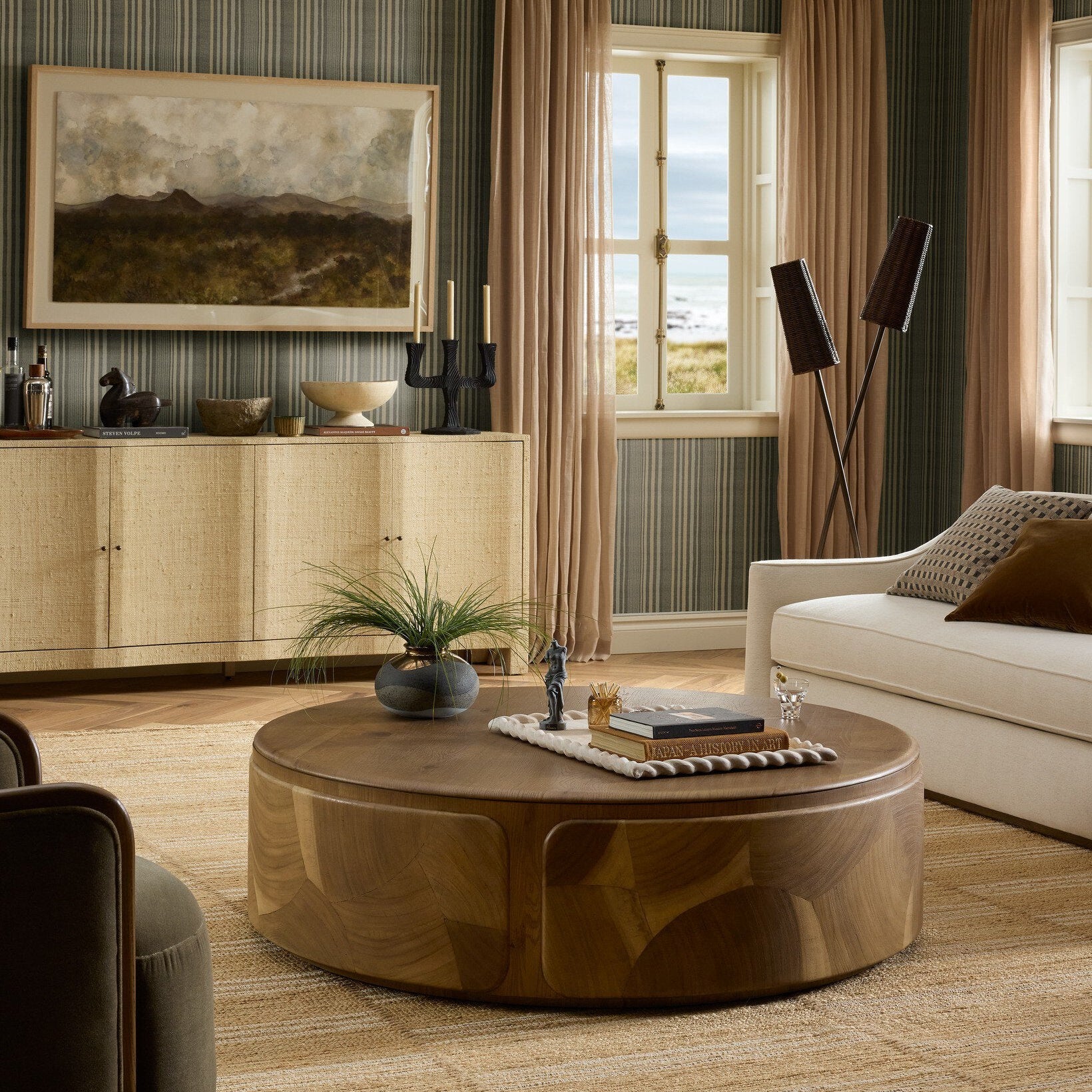 Four Hands Marlena Smoked American Oak Coffee Table - styled room scene 3