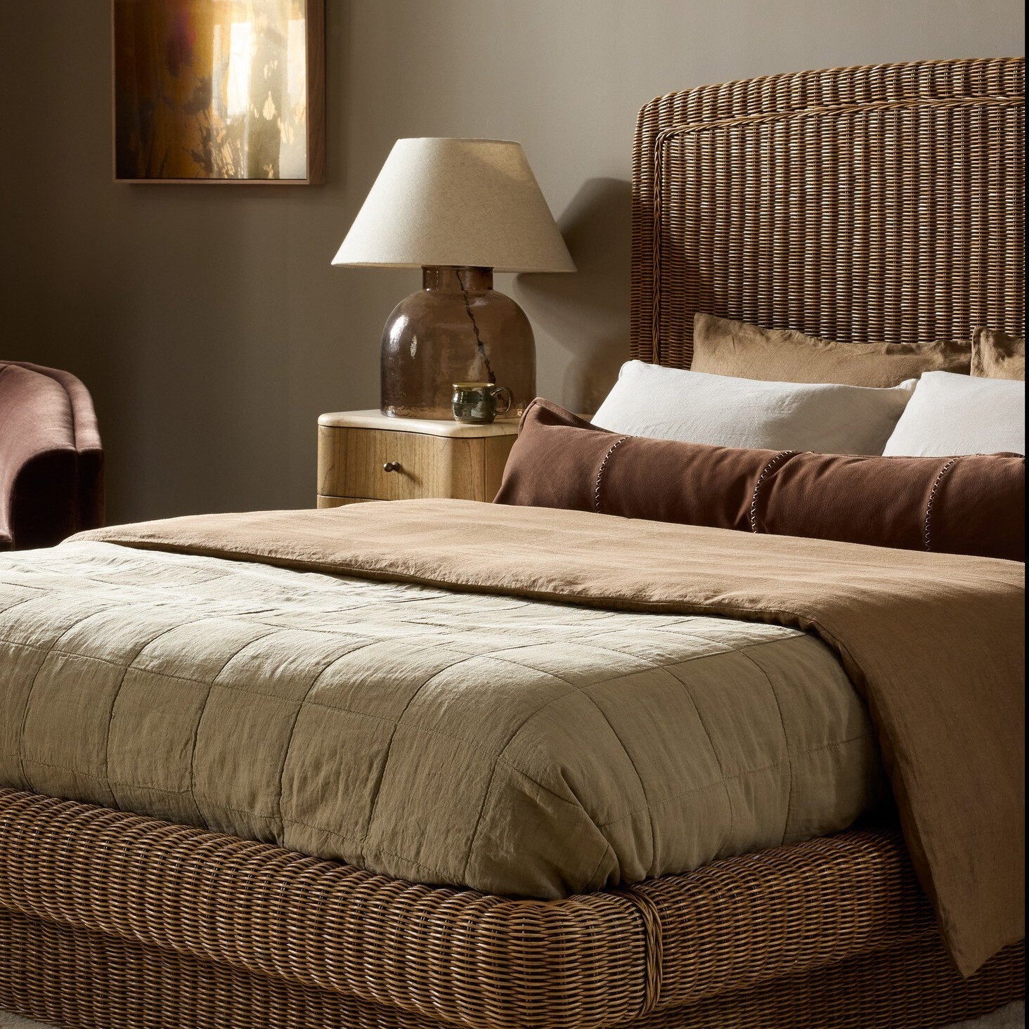 Four Hands Costa Natural Brown Rattan Bed - detail view