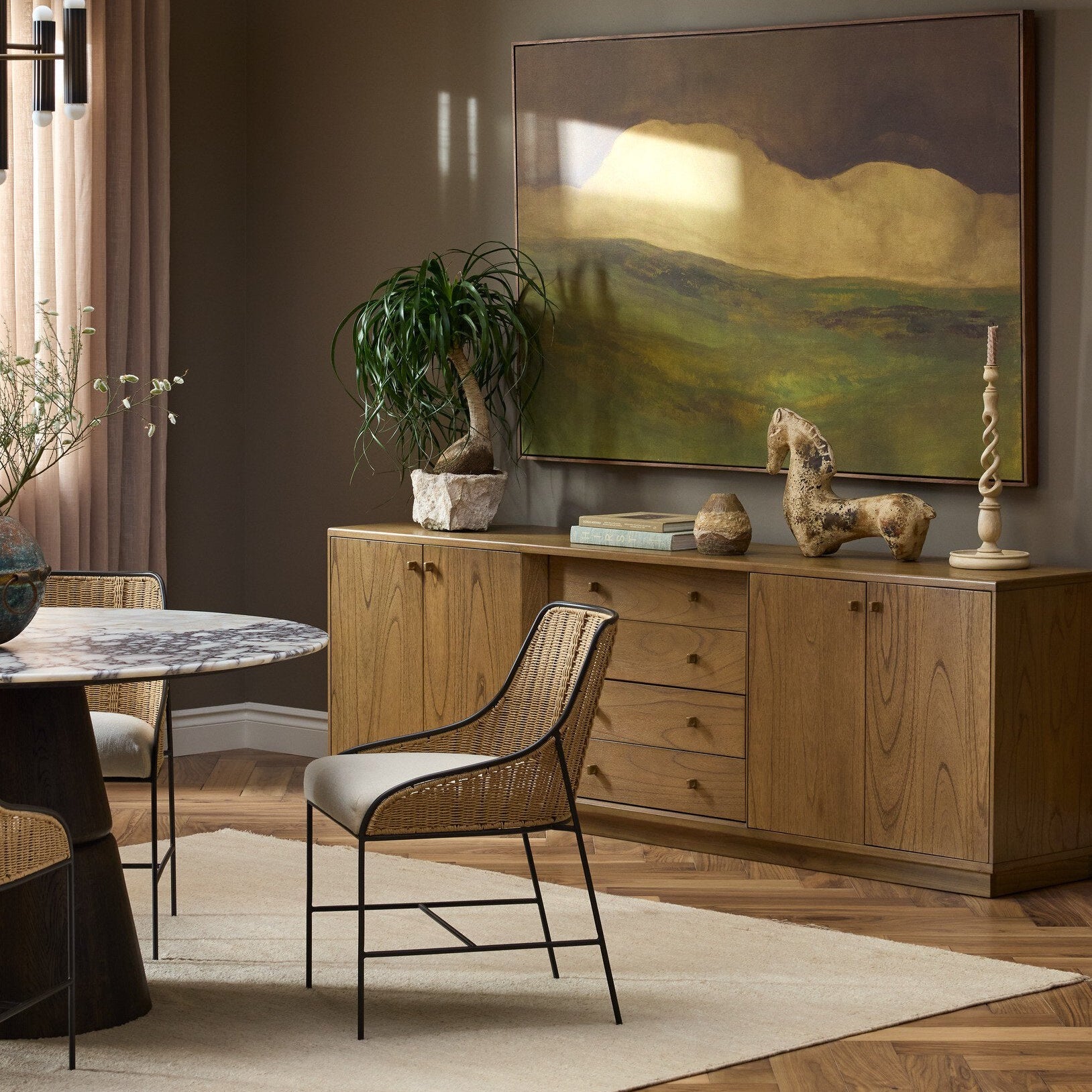 Four Hands Elson Savile Flax Dining Chair in a styled room scene 4