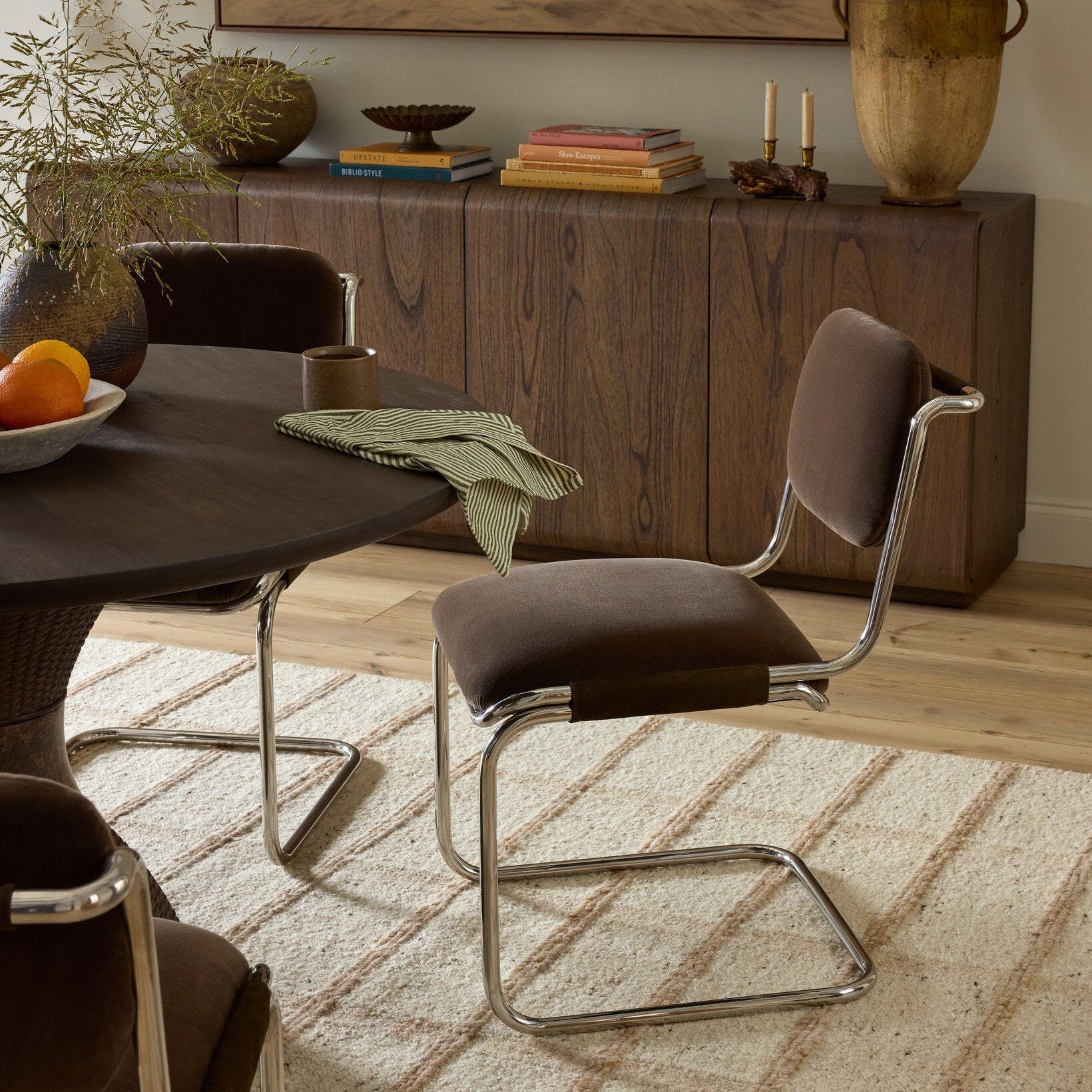 Four Hands Bram Surrey Mink Dining Chair styled room scene