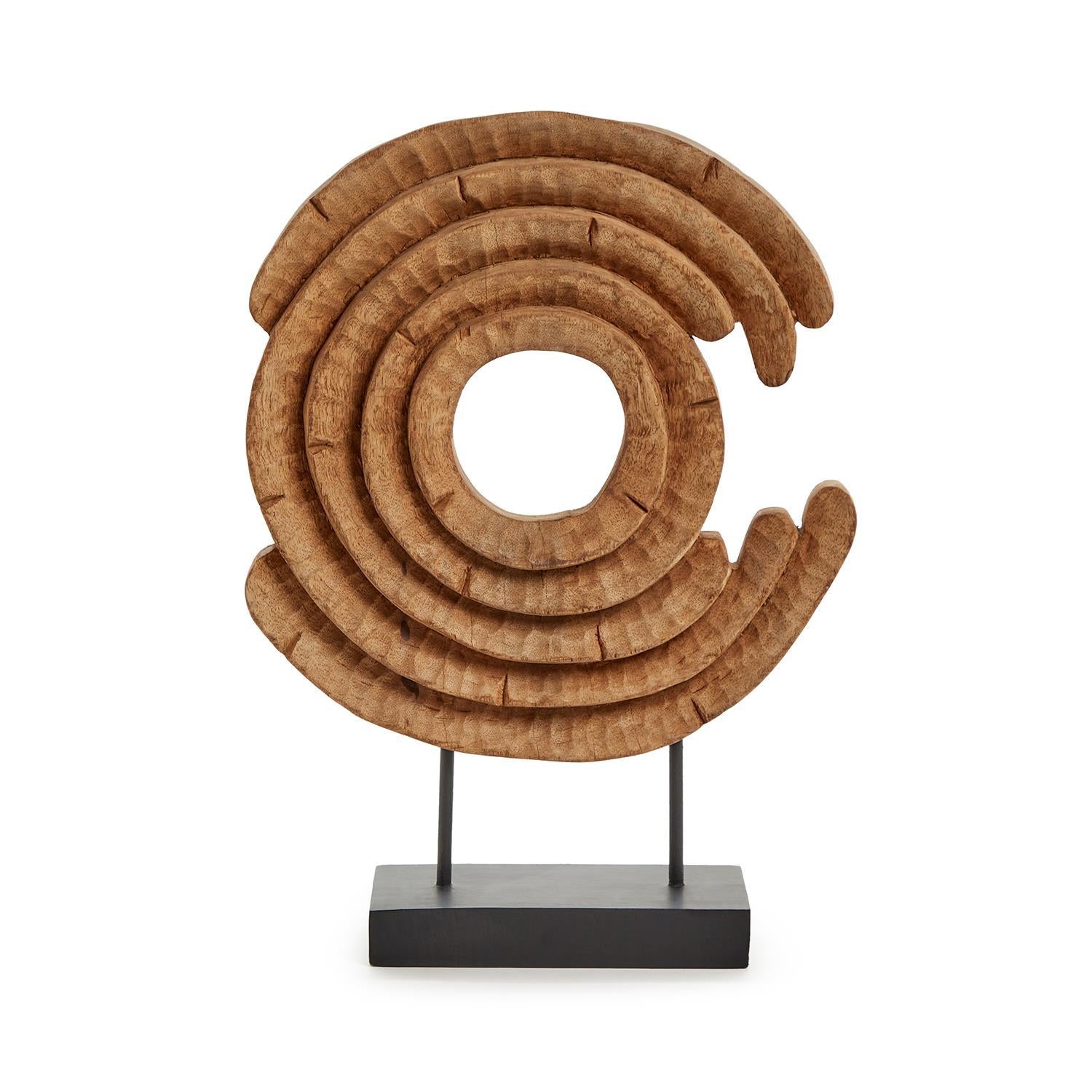 Hand Carved Wood Sculpture on Black Stand