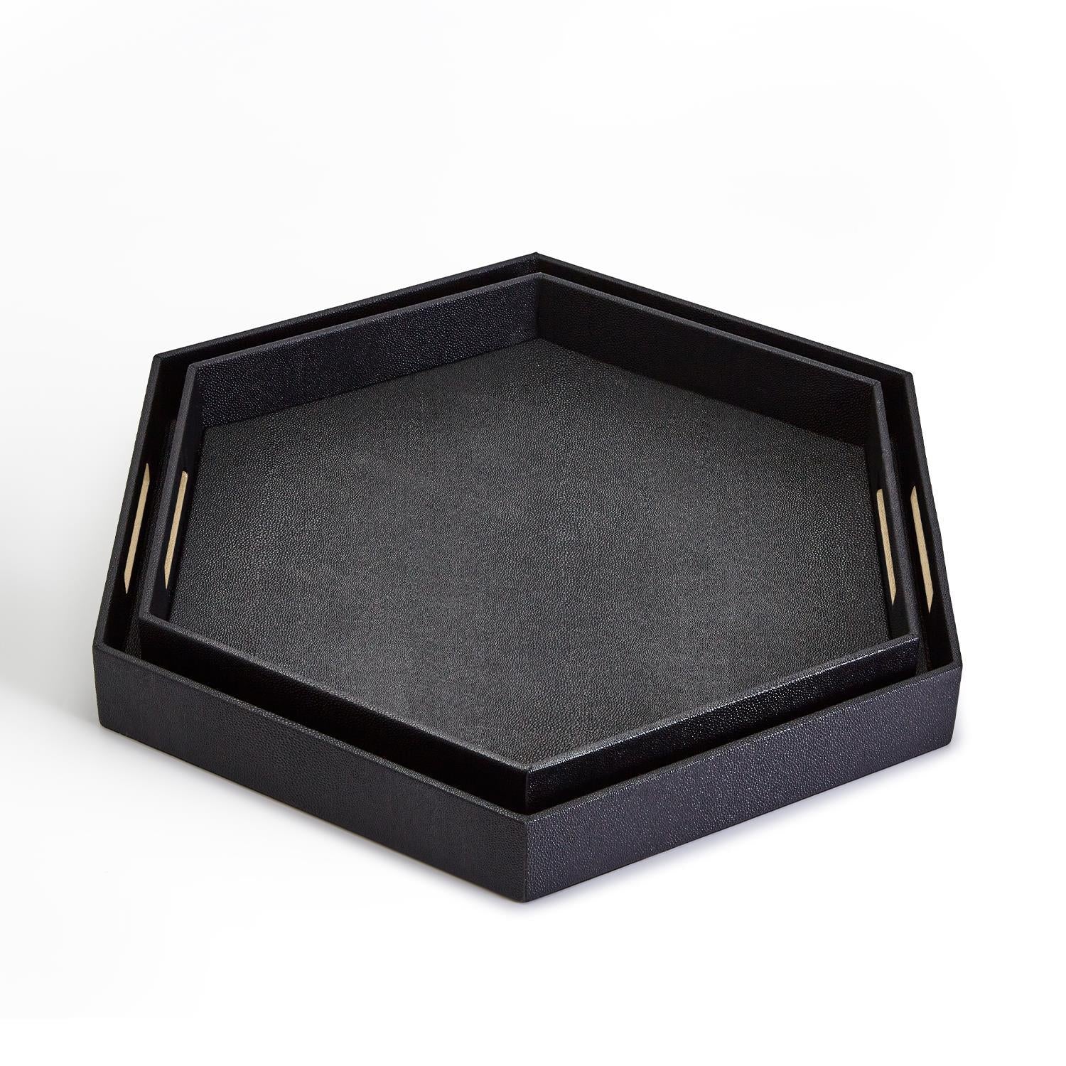 Black Hexagon Stingray Tray Set of 2