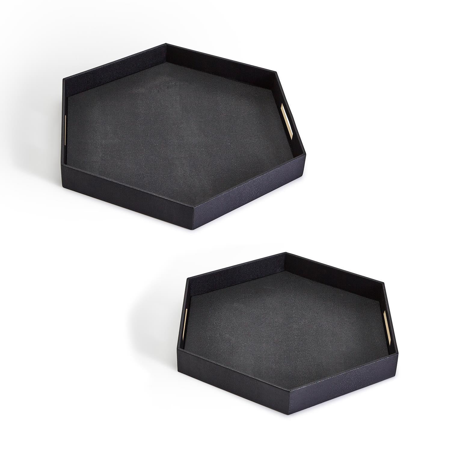 Black Hexagon Stingray Tray Set of 2