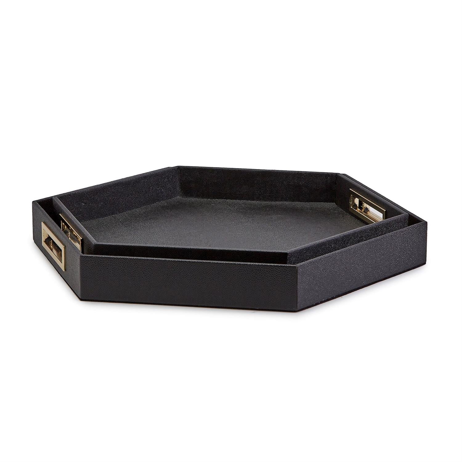 Black Hexagon Stingray Tray Set of 2