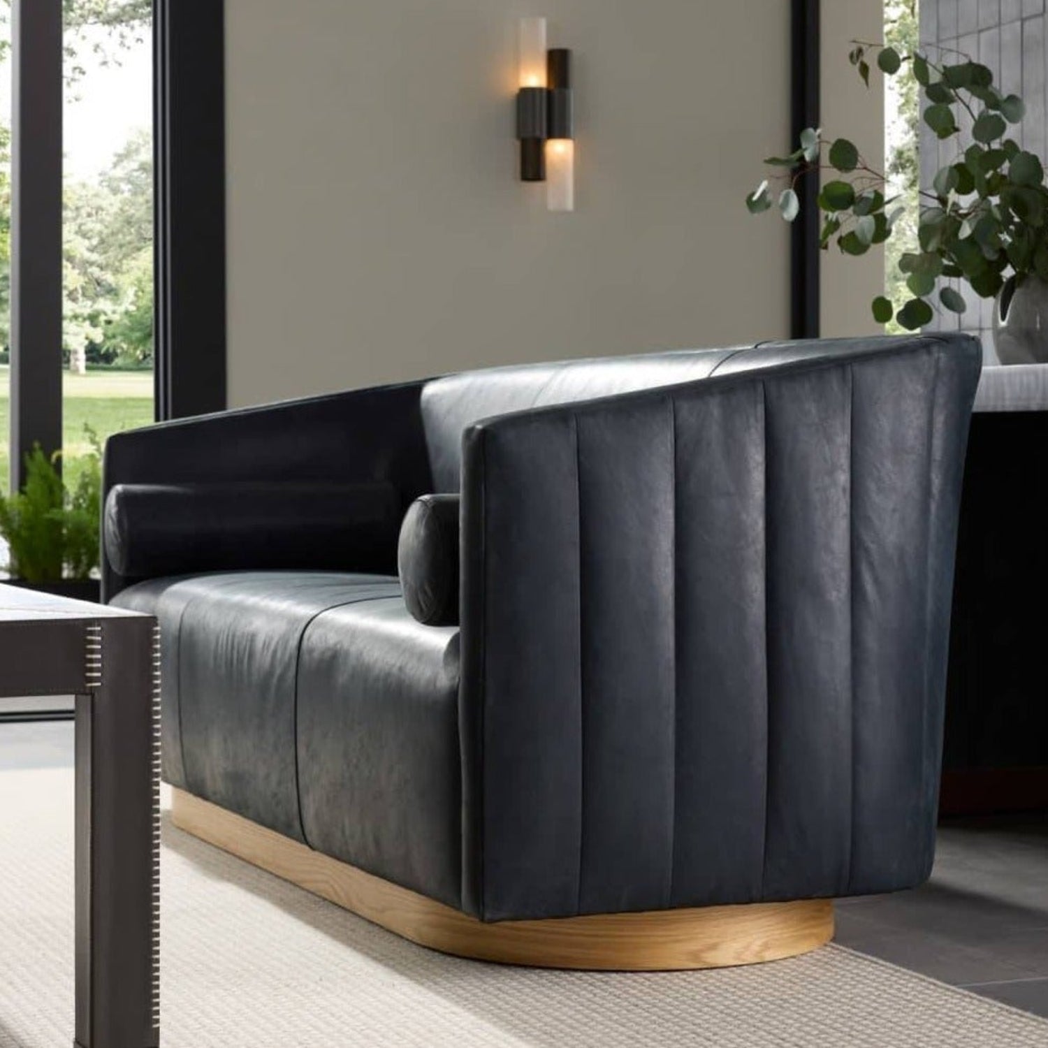 Arteriors Huxley Noir Leather White Oyster Sofa